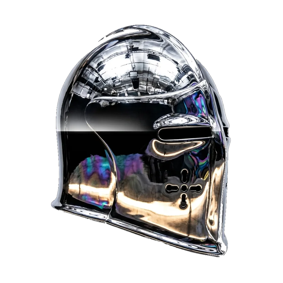 A knight's helm in chrome